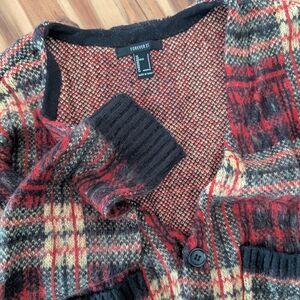 Preppy Plaid Y2K Style Forever 21 Red and Black Plaid Cardigan